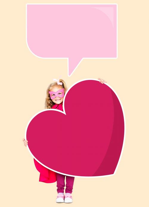 Happy girl with a speech bubble and a heart - 491707