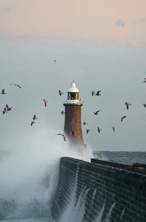 Huge wave hitting a lighthouse in Scotland - 2221485