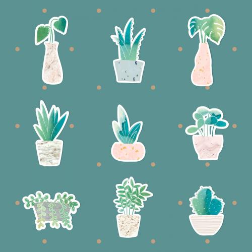 Watercolor potted plants collection vector - 2023021