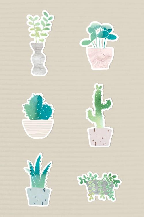 Watercolor potted plants collection vector - 2023109