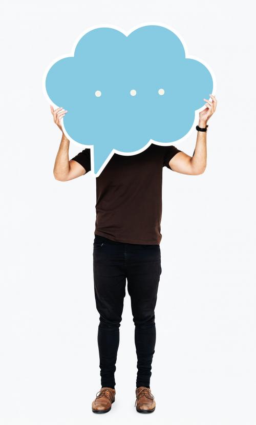 Man holding a blank speech bubble symbol - 477400
