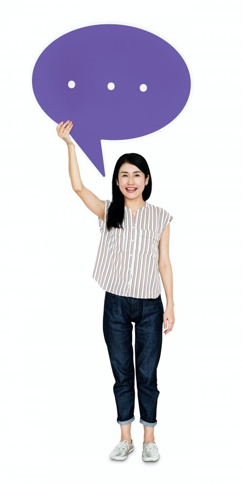 Girl holding a speech bubble icon - 470851