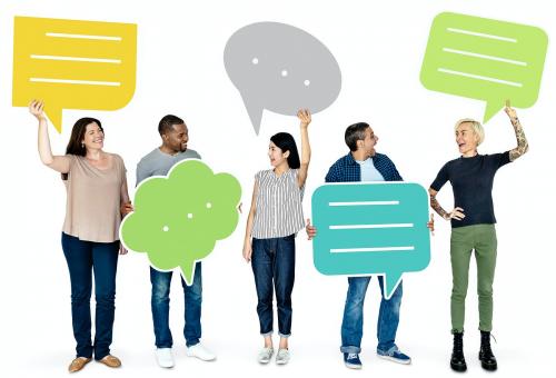 People holding colorful speech bubbles - 470453