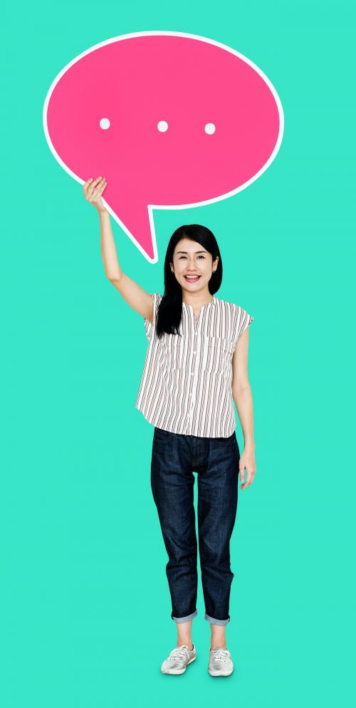 Girl holding a speech bubble icon - 470758