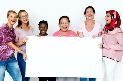 Group of women holding empty board for advertising - 6218
