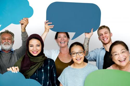 Group of diversity people holding speech bubble sign - 6266