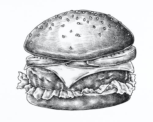 Hand drawn cheese burger dinner - 1200294