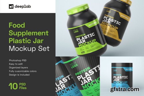 CreativeMarket - Food Supplement Plastic Jar Mockup 5325811