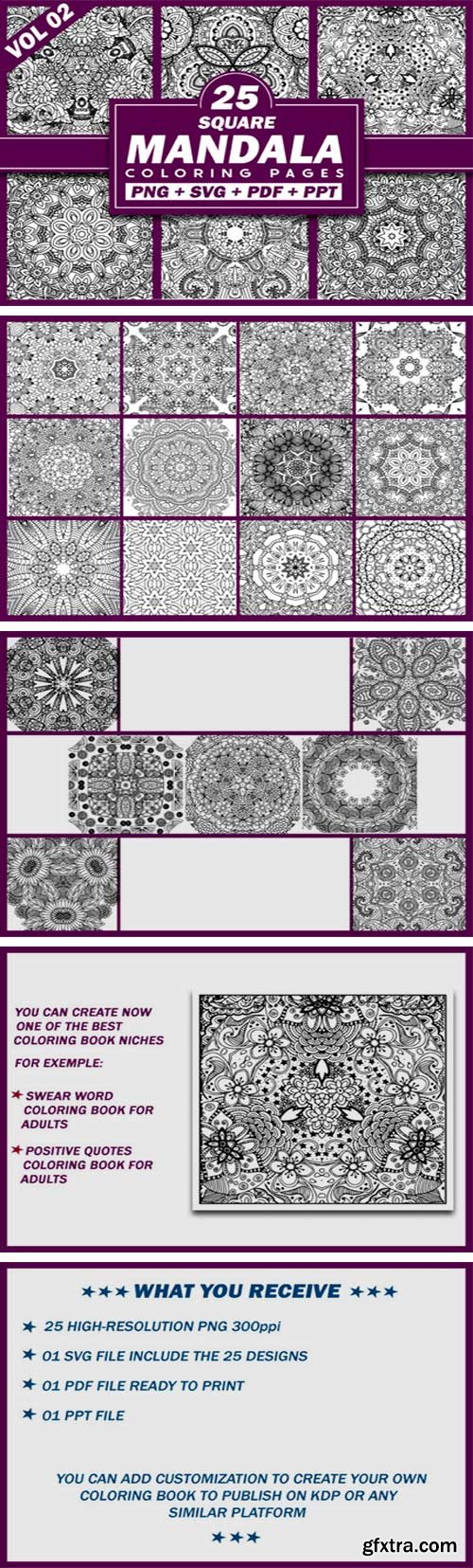 25 Square Mandala Coloring Pages | KDP 5576317