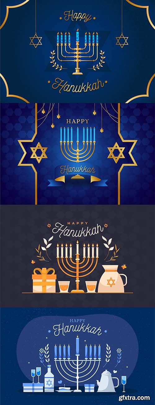 Blue and Golden Hanukkah Illustration