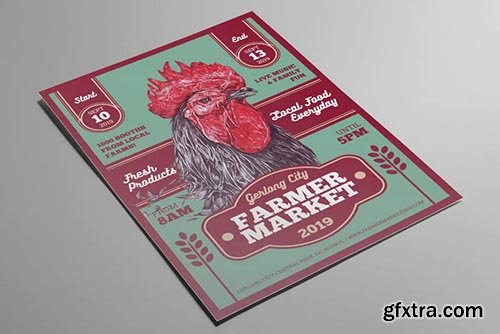 Traditional Art Rooster Farmer Market Flyer