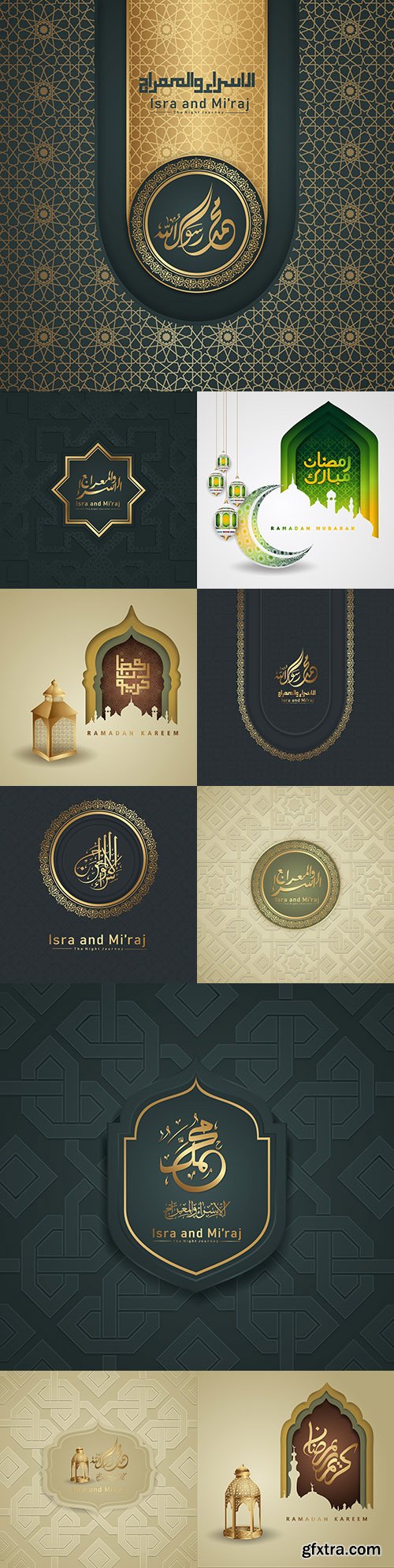Isra and Mi\'raj and elegant Ramadan design with Arabic calligraphy