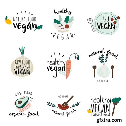 Set of healthy vegan logo vectors
