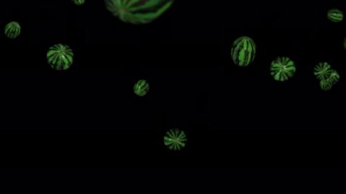Videohive - 3D watermelons fall on black background - 32784215