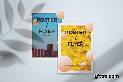 Simple Poster Mockup Template With Leaf Shadow