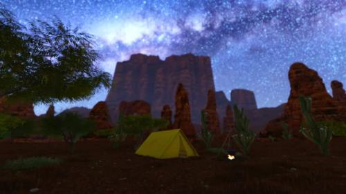 Videohive - Milky Way Over An Illuminated Tent In A Summertime Camping - 33016962