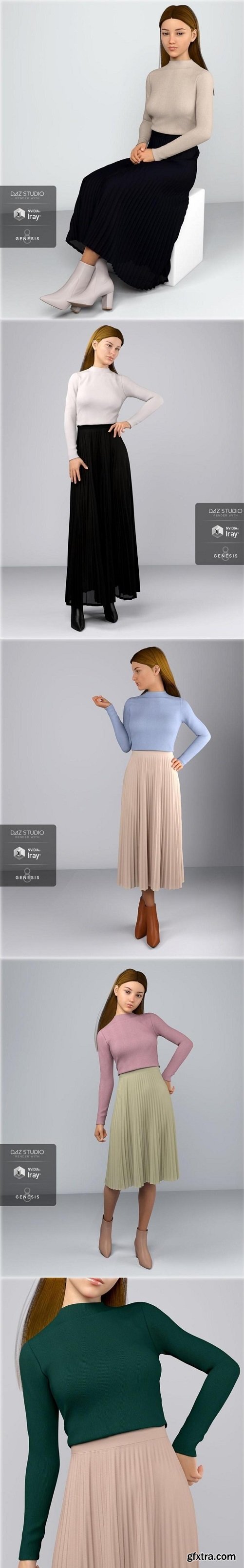 dForce HnC Pleated Skirt Outfit for Genesis 8 Females