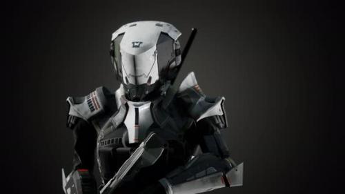 Videohive - Futuristic Soldier in Steel Armor with the Cyber Punk Gun - 33152704