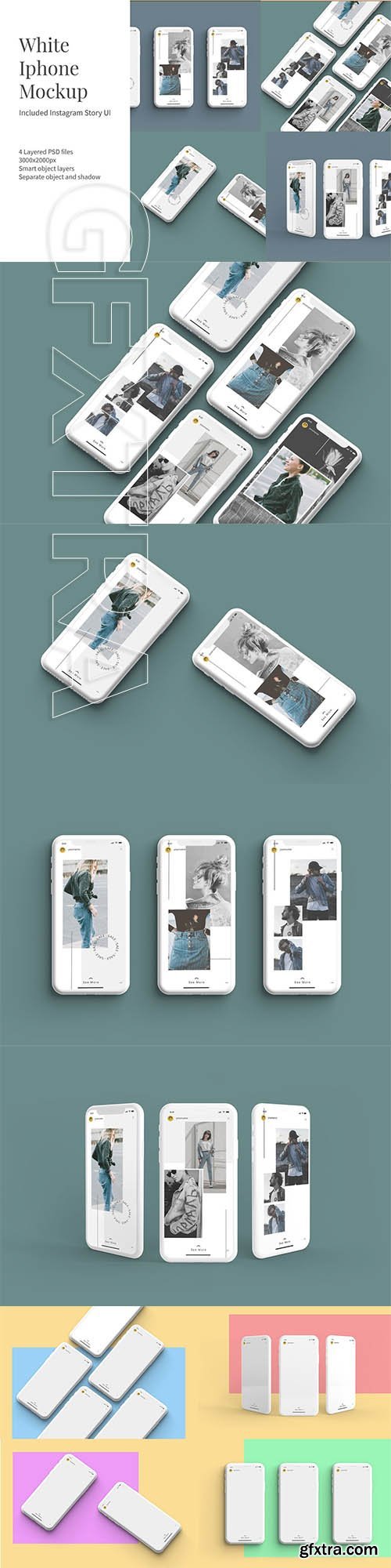 CreativeMarket - White Iphone Mockup + InstaStory UI 5825026