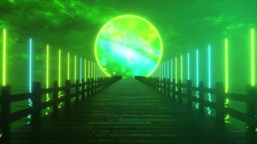 Videohive - Flying Along the Endless Wooden Bridge Across the Ocean to His Dream - 33547519