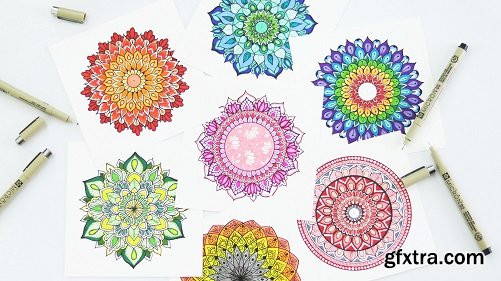 Drawing and Coloring Mini Mandala : Learn to draw seven colorful mini mandalas