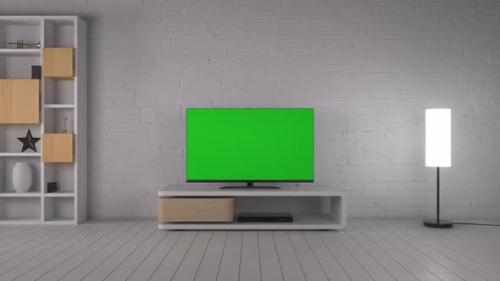 Videohive - TV with Blank Green Screen in Modern Home Interior in Living Room - 35328184
