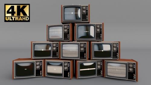 Videohive - Pile Of Retro Tvs With Green Screen Turning On And Off - 26457637