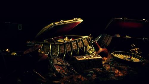 Videohive - Treasures in a Dark Cave with Coins Diamonds and Gold - 35762854