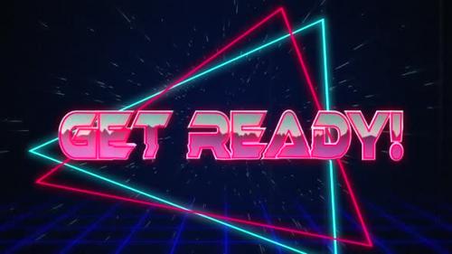 Videohive - Retro Get Ready text glitching over blue and red triangles on white hyperspace effect - 35623503