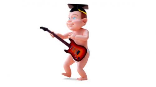 Videohive - Fun 3D cartoon of a student baby playing guitar - 36390723