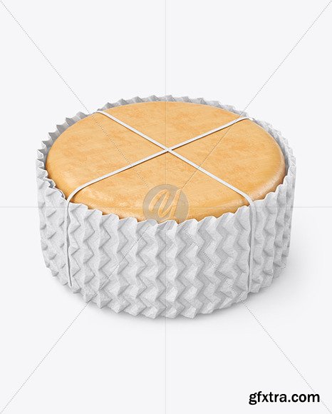 Cheese Wheel w/ Kraft Сorrugated Paper wrapping label mockup 95521