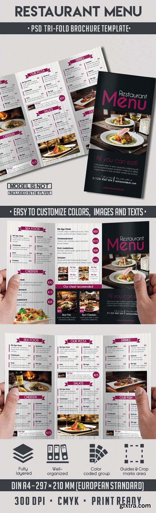 Tri-fold Restaurant Menu - Brochure PSD Template