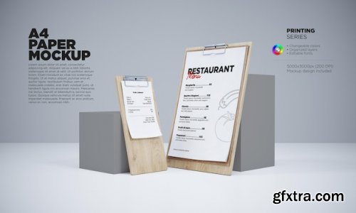 Restaurant menu mockup with wooden board
