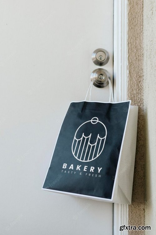Contactless delivery bakery bag mockup