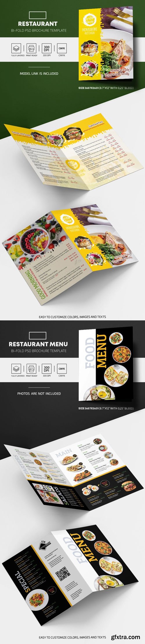 2 Restaurant Menus - Bi-Fold PSD Brochure Templates