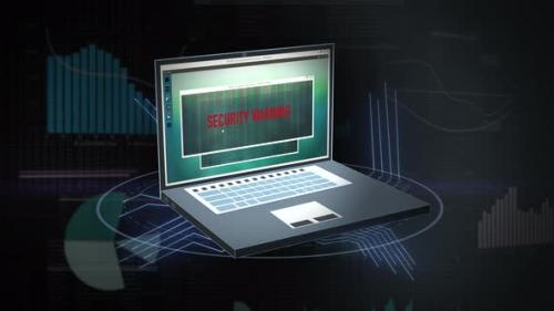 Videohive - Internet security warning on animated screen of digitally generated laptop. Virus warning message on - 38027518