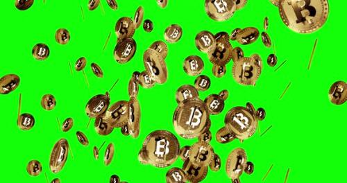 Videohive - Bitcoin BTC cryptocurrency golden coin rain isolated loop on green screen - 38047302