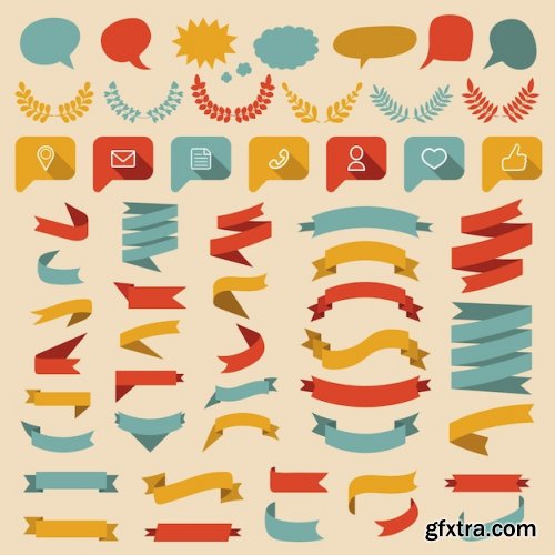 Big vector set of different shapes ribbons laurels labels and speech bubbles