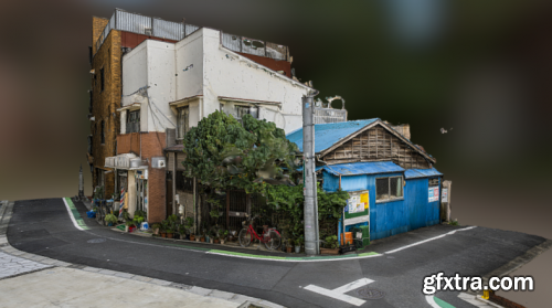 Blue corner japanese house scan