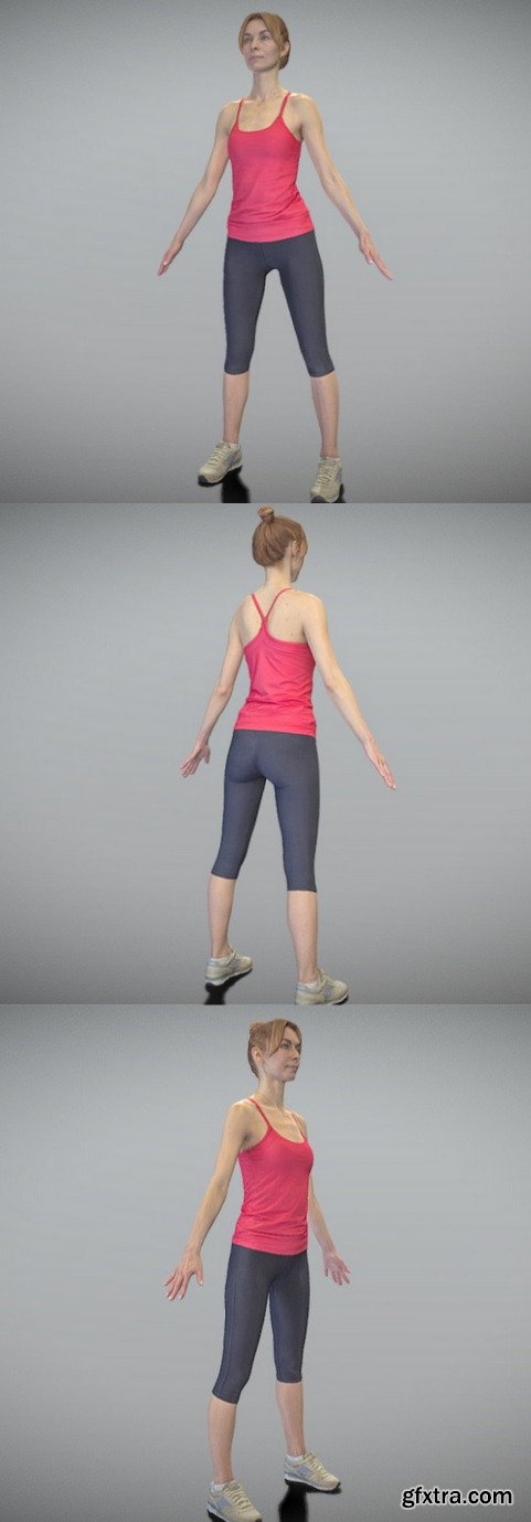 Slim sporty woman in A-pose 312 3D Model