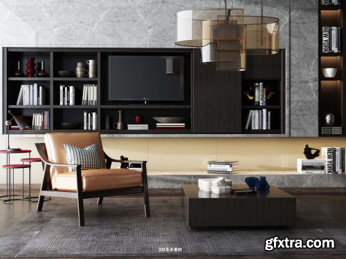 TV wall bookcase living room decoration design
