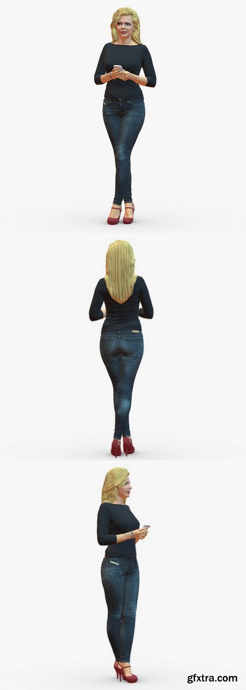 Blond woman with phone 0785 3D Model