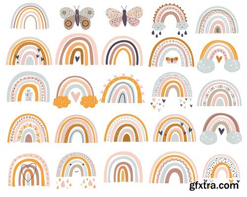 Set of vector illustrations cute rainbows in a simple style pastel color