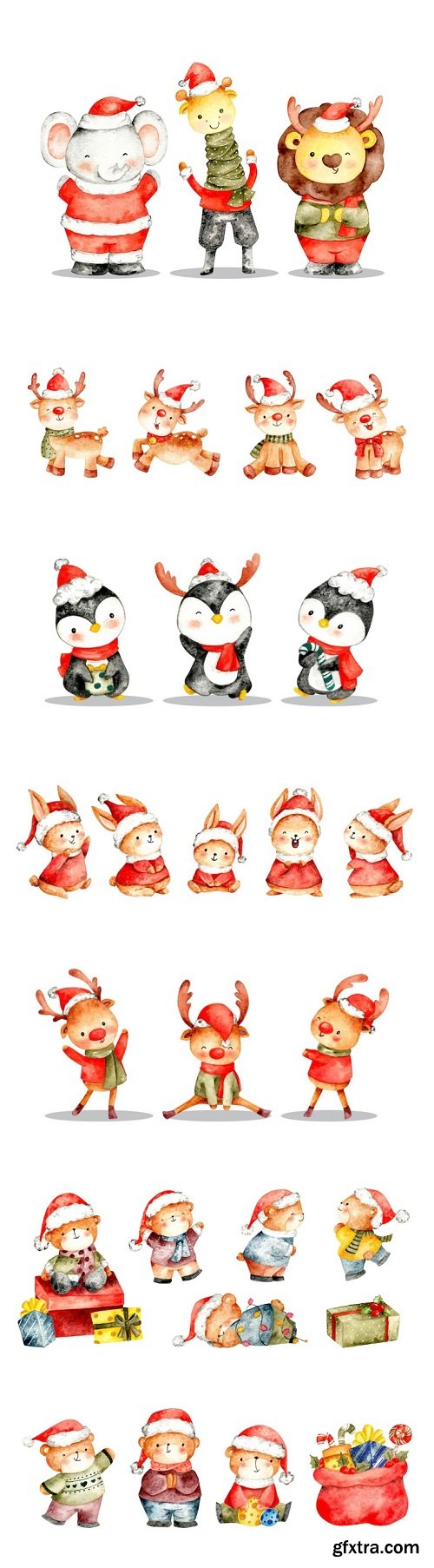 Watercolor illustration set of christmas characters