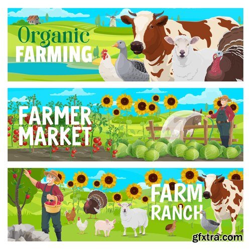 Organic farm and market animals orchard veggies