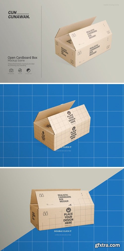 Open Cardboard Box Mockup YYUU3JR