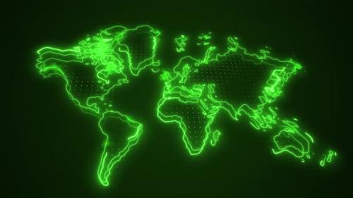 Videohive - 3D Moving Neon Green World Map Borders Outline Loop Background - 41886377