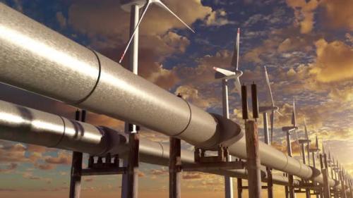 Videohive - Pipeline Fullish with Clean Fuel Against Power Generators and Wind Turbines - 42162101