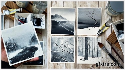 Monochrome Winter Landscapes with Watercolors - Learn to Paint using a Single Color