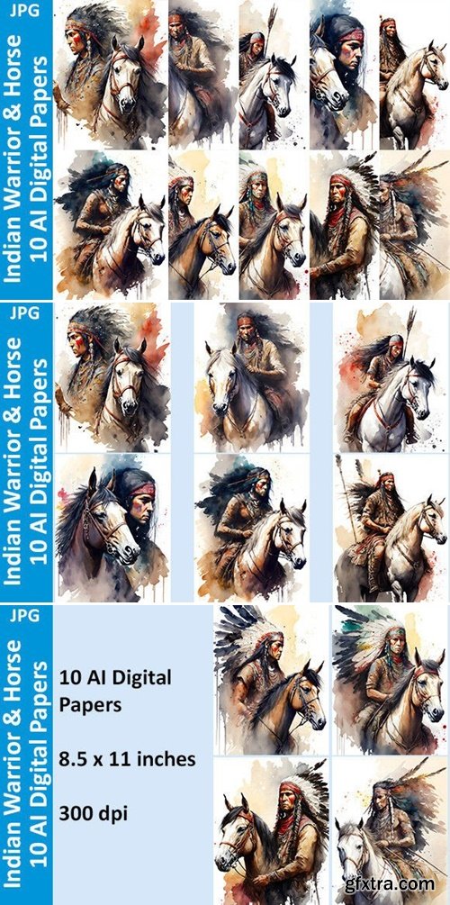 Indian Warrior Horse - 10 AI Watercolor54512721